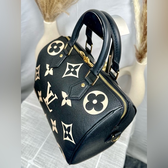 NEW Louis Vuitton Black & Beige Monogram Empreinte Leather Speedy Bandoulière 25 - Picture 5 of 17